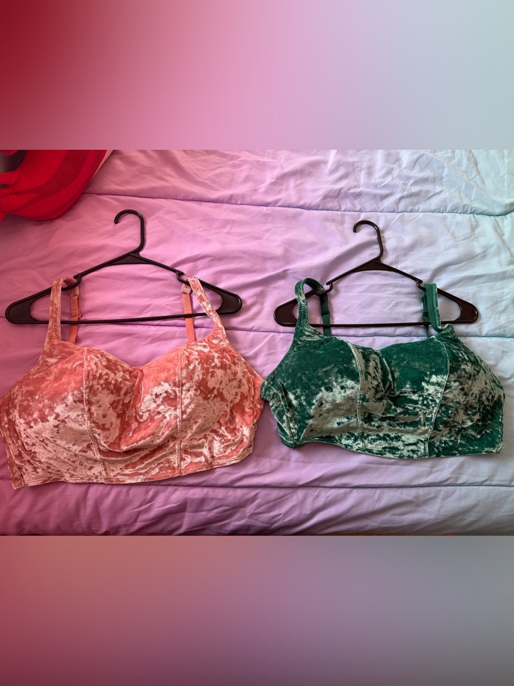 Victoria's Secret Crushed Velvet Bralettes in Peach and Emerald